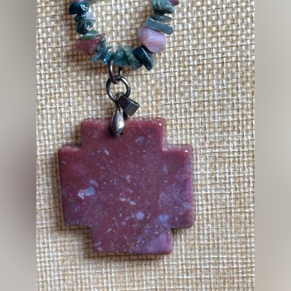 Multi Gemstone NECKLACE CROSS PENDANT Jasper Chalcedony 925 Clasp 4107 W - Picture 9 of 9